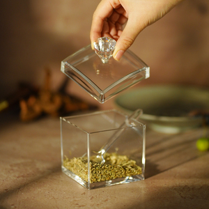 Ensemble de pots à épices en acrylique transparent à 3 compartiments avec couvercle en diamant, récipient de stockage d'assaisonnements en PMMA pour sel, poivre, sucre <span class=keywords><strong>et</strong></span> épices - Product Image 3