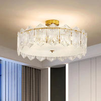 Lustre français d'intérieur pour chambre à coucher, salon, lampe de plafond moderne avec abat-jour en verre et base dorée