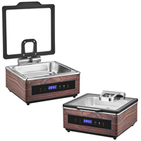 Chauffe-Plat Électrique Professionnel 6L/9L à Température Réglable, Revêtement Bois, avec Couvercle en Verre pour Buffets et Traiteurs