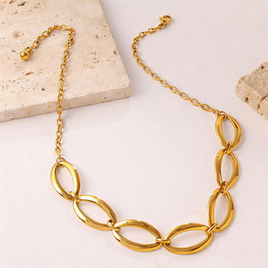 Collar de Eslabones Ovalados Dorados, Cadena Geométrica de Aleación de Zinc, Joyería de Moda para Fiestas, Cadena para Clavícula - Product Image 3