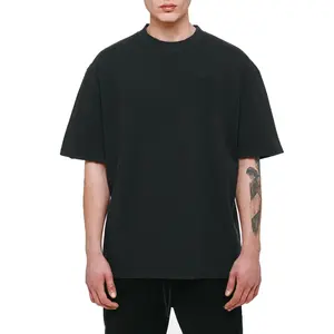 Camiseta masculina de algodão, camiseta solta de manga curta pesada, de alta qualidade, com logotipo personalizado, grande, de ombro