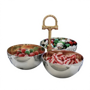 Ensemble de service 3 bols en métal haut de gamme avec centre de table en forme de mors de cheval, idéal pour les collations, les noix et les bonbons, décoration de table pour la maison - Product Image 3