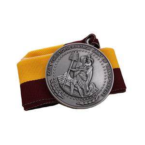 Hot Sale Metall Antik Silber <span class=keywords><strong>Saint</strong></span> <span class=keywords><strong>Christopher</strong></span> Medaille mit Band - Product Image 1