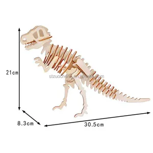 Grosir 3D kayu Jigsaw dinosaurus teka-teki hewan mainan teka-teki anak kayu edukasi jigsaw puzzle untuk anak-anak