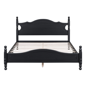 Hot Sale Queen Size Wood <b>Platform</b> <b>Bed</b> <b>Frame</b>,Retro Style <b>Platform</b> <b>Bed</b> with Wooden Slat Support,Black - Product Image 5