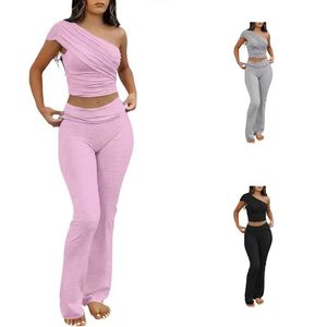 Conjunto de Dos Piezas de Ropa Deportiva y Casual para Mujer, Camiseta de Manga Corta de Algodón con Logotipo Personalizado y Pantalones Ajustados Acampanados - Product Image 1