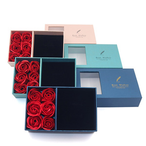 Caja de Regalo de Joyería de Lujo con 6 Rosas, Caja de Exhibición con Ventana para Anillo, Colgante y Pulsera con Diseño de Plumas, para el Día de San Valentín - Product Image 3