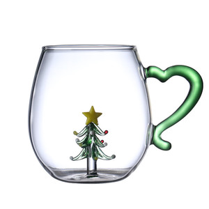 High Boro silicate <span class=keywords><strong>Glass</strong></span> Weihnachts wasser becher Weihnachts baum geformte Tasse mit Griff zum Trinken - Product Image 1