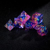 Lot de 7 dés de jeu DND personnalisés gravés D6 D12 D20 en or brillant, livraison rapide, dés en résine dégradé violet et bleu