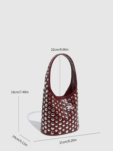 Sac seau vintage haut de gamme effet écaille pour femme, grand sac à main unique en métal et PU, sac à bandoulière pour femme style motard avec rivets Tanjing - Product Image 3