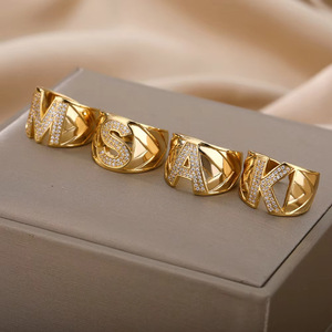 Nhẫn chữ nổi mạ vàng 18K Resoul New Fashion dành cho nữ nam, nhẫn chữ cái viết tắt, có thể điều chỉnh, kiểu dáng chữ C mở - Product Image 1