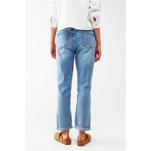 Jean droit déchiré aux genoux en denim bleu clair - Product Image 2