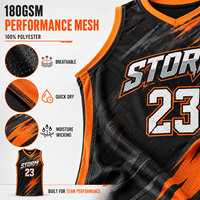 Camiseta de Baloncesto Personalizada con Diseño Black Orange Storm, Venta al Por Mayor, Malla de 180GSM, Sublimación, Nombre, Número, Logotipo del Equipo, MOQ Bajo, OEM