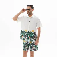 מותאם אישית לוגו הוואי חוף ים מסיבת כף עץ הדפסת גברים של חליפת דש חולצה מהיר יבש רופף גדול גודל גברים של בגדי ים וחוף