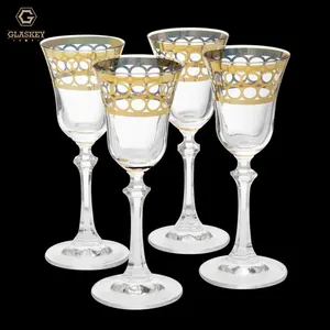 热卖水晶红酒高脚杯套装透明酒杯杯豪华双排金4件套玻璃器皿