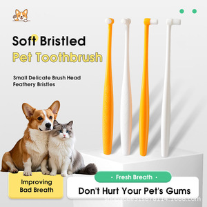 Pet Toothbrush Round Head Soft Bristle Orange White PP Material For Cats And Dogs Grooming Tool - Product Image 4