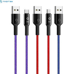 Smart power off 3A usb IPH micro type c data cable for mobile phone auto power-off protection cord with LED light charger