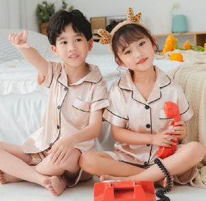 Pyjamas Enfant Ensemble de Nuit <span class=keywords><strong>Adolescent</strong></span> Vêtement d'Intérieur Soie Satin Garçons Filles Chemises de Nuit pour Fête - Product Image 5