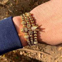 Bracelet Hip Hop 3 pièces/ensemble en or avec crâne, couronne et dés, pour homme, ensemble de bijoux tressés réglables de luxe sertis de CZ pour lui