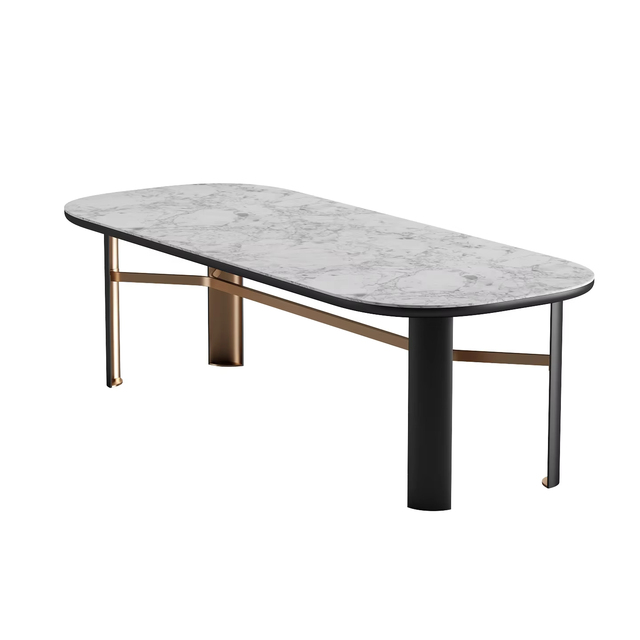 Italian Style Modern Simple Light Luxury Oval Marble Dining Table with Stainless Steel Frame
