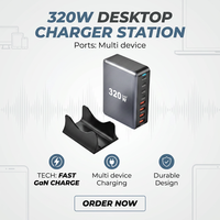 Chargeur de bureau USB-C GaN 320W, 4 ports USB-C + 5 ports USB-A, station de charge rapide PD 100W pour ordinateur portable, téléphone portable, montre intelligente, écouteurs