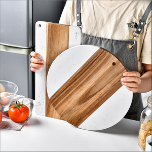 <span class=keywords><strong>Planche</strong></span> à découper <span class=keywords><strong>ronde</strong></span> en marbre et <span class=keywords><strong>bois</strong></span> d'acacia pour fruits et sushis - Product Image 5