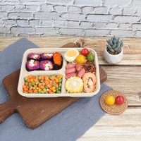 Plateau alimentaire jetable en bagasse de canne à sucre naturelle NewSky, biodégradable et compostable avec couvercle, plateau à emporter pour repas chauds