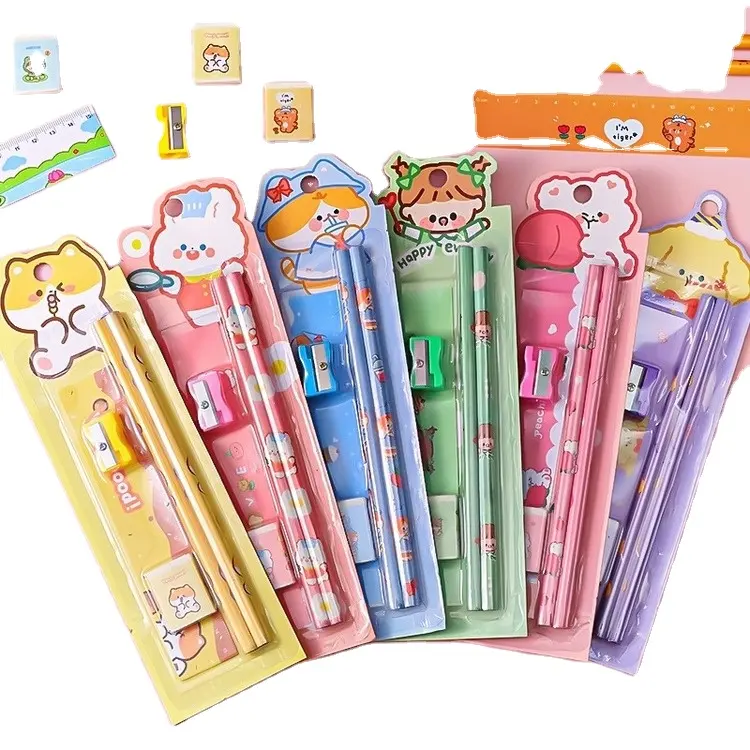 Cartoon pencil set five-piece set of stationery for students to learn children's sketch supplies kindergarten prizes