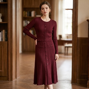Completo Elegante da <span class=keywords><strong>Donna</strong></span> di Alta Qualità per Primavera e Autunno, Due Pezzi con Cardigan in Maglia Monopetto e Abito Lungo per Feste - Product Image 2