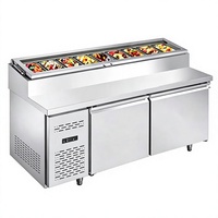 Table de préparation commerciale pour sandwichs, comptoir réfrigéré de présentation, plan de travail à fentes pour pizzas, réfrigérateur avec petites boîtes à assaisonnements