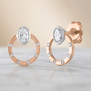 Pendientes de Diamantes Geométricos Ovalados con Engaste de Bisel Chapados en Oro de 18K para Uso Diario Femenino Disponibles en Oro Blanco, Oro Rosa y Oro Amarillo Melee - Product Image 2