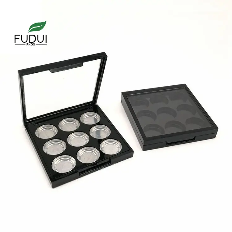 FUDUI FD8719 Clear Window 9 Spaces Empty Eyeshadow Box Black 9 Colors Eye Shadow Case With Aluminum Disc
