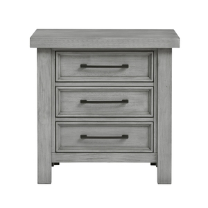 Transitional Antique Gray Nightstand 3 <b>Drawer</b> Classic Bedroom <b>Storage</b> Cabinet Bedside Furniture - Product Image 2