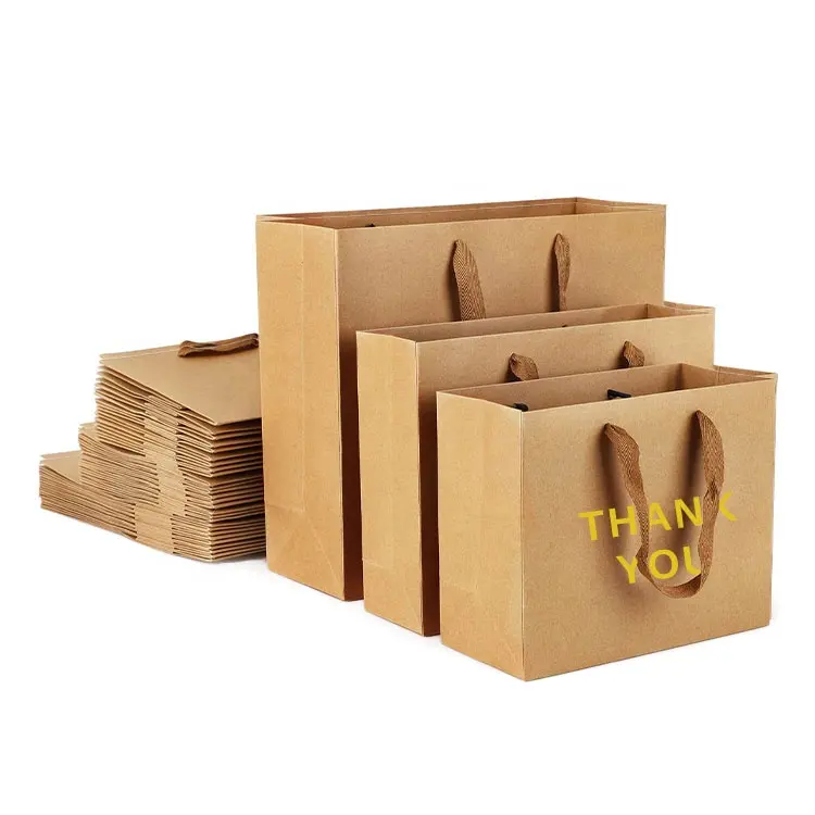 Toplu 100% geri dönüşümlü kahverengi kraft hediye zanaat kağıt alışveriş torbası kolları ile
