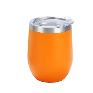 Vaso de vino de acero inoxidable con aislamiento al vacío de diseño minimalista de 12oz con tapa deslizante, copa para el vientre, forma de huevo para regalos de negocios