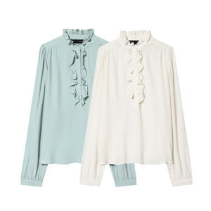 <span class=keywords><strong>Camicetta</strong></span> Personalizzata Primavera 2026 Tinta Unita - Camicia a Maniche Lunghe <span class=keywords><strong>con</strong></span> Colletto a <span class=keywords><strong>Balze</strong></span> e Dettaglio Volant, OEM/ODM da Fabbrica di Abbigliamento Cinese - Product Image 1