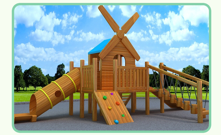 Small Size Kids Wooden Outdoor Playground Multifunction Outdoor Amusement Park Wooden Equipment For Children