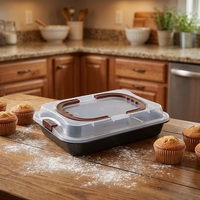Moule à gâteau rectangulaire en acier au carbone antiadhésif avec couvercle de rangement transparent, compatible lave-vaisselle, durable pour la cuisson de gâteaux et de brownies