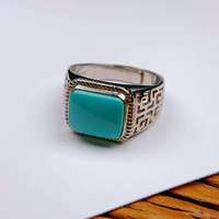 Bague pour homme en argent 925 certifié, turquoise naturelle bleu porcelaine de haute qualité, effet vieilli, pierres brutes, motif meander gravé, bijou raffiné
