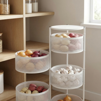 Étagère de rangement rotative à paniers ronds, chariot de rangement à 3 niveaux pour légumes et fruits, chariot roulant de rangement