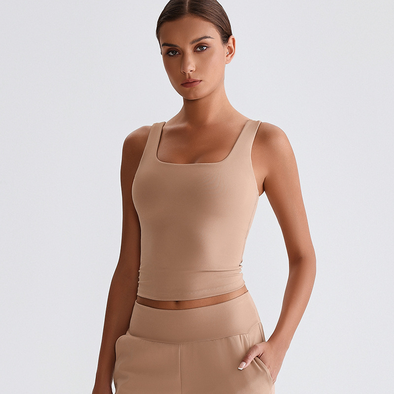 Hot Selling Women's Athletic Crop Top Yoga Vest Beautiful Back and High Elasticity square Neck Vest Sports Fitness Vest