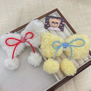 Sweet pom-pom girly <b>bow</b> duckbill <b>clip</b> cute lamb wool hair <b>clip</b> side colorful <b>clip</b> - Product Image 2