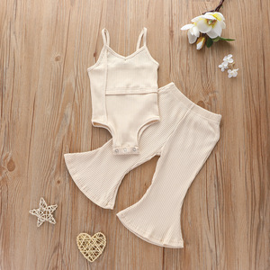 Combinaison bébé sans manches de couleur unie, ensemble de 2 pièces, ensembles de vêtements pour filles - Product Image 5