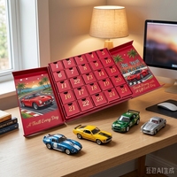 Boîte de calendrier de l'Avent Premium 24 jours, boîte cadeau en papier rigide avec impression personnalisée du logo, thème course automobile, 24 tiroirs