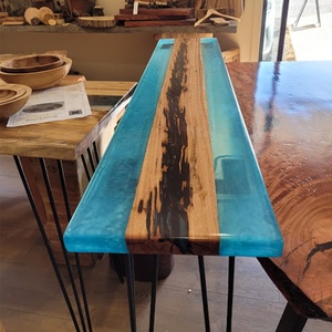 Resin <strong>Console</strong> <strong>Table</strong> Modern Epoxy River Top with <strong>Hairpin</strong> Legs Live Edge Side <strong>Table</strong> - Product Image 3