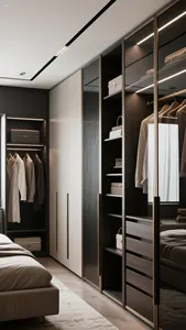 Premium Custom Modern Walk-In Closet Luxury Embedded Wardrobe <b>Glass</b> Partition LED Lighting for Apartment Villa Home <b>Furniture</b> - Product Image 3