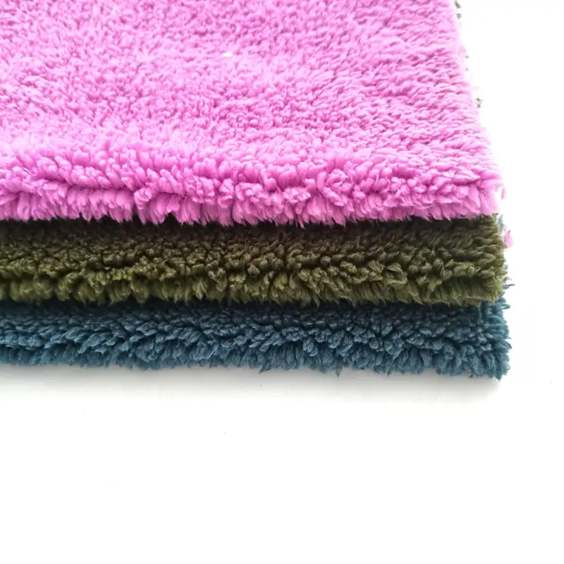 wholesale knit plain dyed lining blanket sherpa one side 100 polyester sherpa fleece fabric