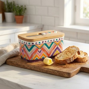 Boîte de rangement pour beurre en céramique de grande taille, rétro, imitation peinte à la main, avec couvercle et couteau, pour le stockage de confiture en cuisine - Product Image 1