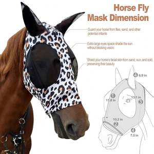 Máscara de mosca de caballo con correas mágicas con malla transpirable UV cubierta de oreja antimosquitos suministros ecuestres de nailon ajustables - Product Image 6
