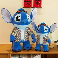 Peluche Blue Stitch en coton PP doux, poupée en peluche avec lunettes et gilet, cadeau d'anniversaire pour enfants